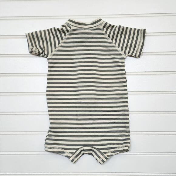 Quincy Mae Sea Green Stripe Boys Zip Rashguard Swimsuit - Picture 3 of 4
